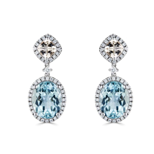 10.76 Carat Aquamarine Gemstone Diamond Earrings