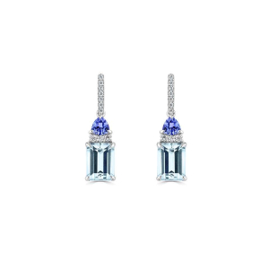 Hilaree 3.60 Carat Aquamarine Emerald cut 4 Prong Set  Gemstone Diamond Earrings