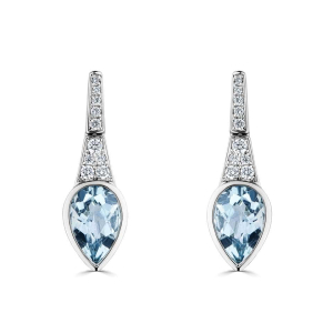 Havannah Aquamarine Rose Gold Bezel Set  Diamond Earrings