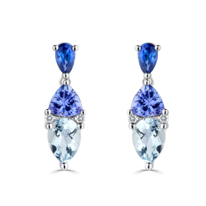 Havin Aquamarine 3 Prong Gemstone Diamond Earrings