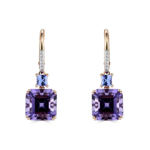 Fionna Tanzanite Rose Gold Double Prong  Diamond Earrings