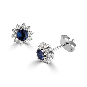 Blue Sapphire Rose Gold Gemstone Diamond Earrings