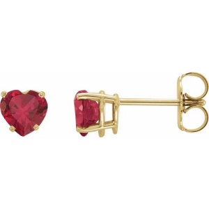 Helori Natural Ruby Yellow Gold 4 Prong Set  Diamond Earrings