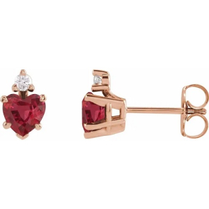 Halfrita Natural Ruby Rose Gold 4 Prong Set  Diamond Earrings