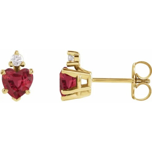 Halfrita Natural Ruby Yellow Gold 4 Prong Set  Diamond Earrings