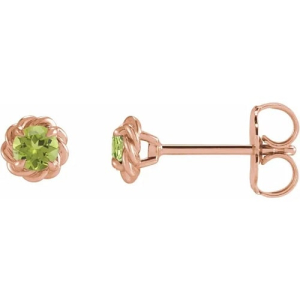 Fitche Peridot Rose Gold 4 Prong Set  Diamond Earrings