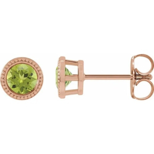 Firouz Peridot Rose Gold Bezel Set  Diamond Earrings