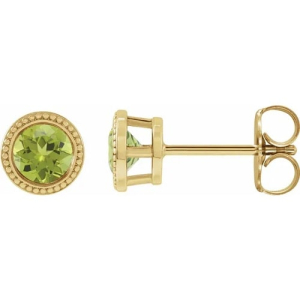 Firouz Peridot Yellow Gold Bezel Set  Diamond Earrings