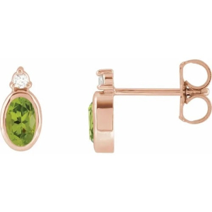 Finepopla Peridot Rose Gold Bezel Set  Diamond Earrings