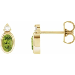 Finepopla Peridot Yellow Gold Bezel Set  Diamond Earrings