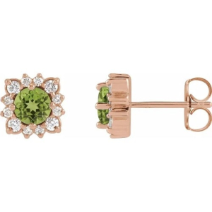 Florice Peridot Rose Gold Claw Set  Diamond Earrings