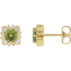 Florice Peridot Yellow Gold Claw Set  Diamond Earrings