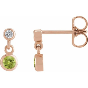 Ferna Peridot Rose Gold Bezel Set  Diamond Earrings