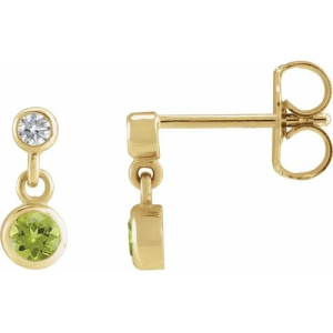 Ferna Peridot Yellow Gold Bezel Set  Diamond Earrings