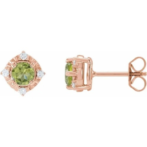 Floryfel Peridot Rose Gold 4 Prong Set  Diamond Earrings