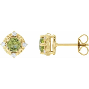 Floryfel Peridot Yellow Gold 4 Prong Set  Diamond Earrings