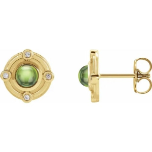 Florena Peridot Yellow Gold Bezel Set  Diamond Earrings