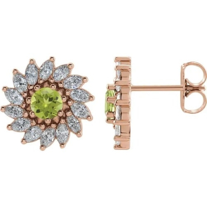 Frecesant Peridot Rose Gold Claw Set  Diamond Earrings