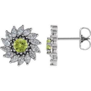 Frecesant Peridot Claw Set  Diamond Earrings