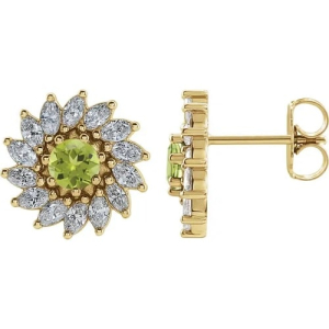 Frecesant Peridot Yellow Gold Claw Set  Diamond Earrings