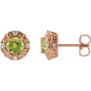 Fluri Peridot Rose Gold 4 Prong Set  Diamond Earrings