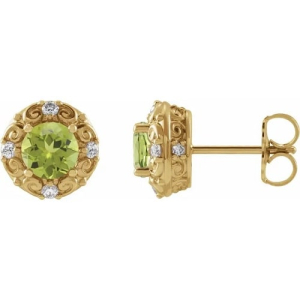 Fluri Peridot Yellow Gold 4 Prong Set  Diamond Earrings