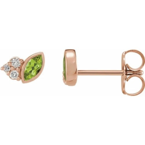 Felelolie Peridot Rose Gold Bezel Set  Diamond Earrings