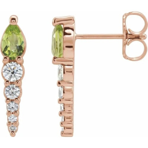 Floride Peridot Rose Gold 3 Prong  Diamond Earrings