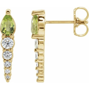 Floride Peridot Yellow Gold 3 Prong  Diamond Earrings