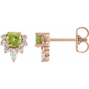 Fleet Peridot Rose Gold 4 Prong Set  Diamond Earrings