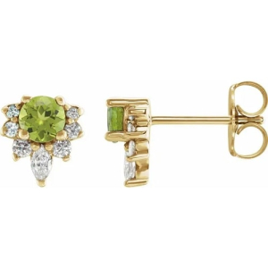 Fleet Peridot Yellow Gold 4 Prong Set  Diamond Earrings