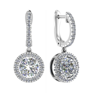 Linyeve Natural Platinum 4 Prong Set Drop Diamond Earrings