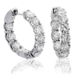 Karyme 3.80 Carat Natural 4 Prong Set  Hoop Diamond Earrings