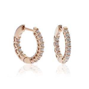 Kaylyn Natural Rose Gold 4 Claw Set Hoop Diamond Earrings