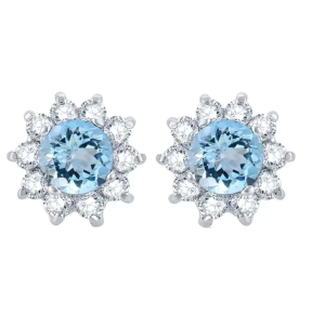 Aquamarine Studs Diamond Earrings