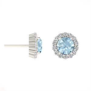 1.00 Carat Aquamarine Studs Diamond Earrings