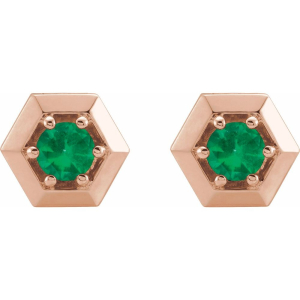 Herela Emerald Rose Gold 6 Prong  Diamond Earrings