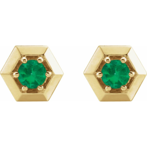 Herela Emerald Yellow Gold 6 Prong  Diamond Earrings