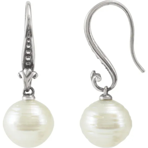 Pearl Hoop Diamond Earrings