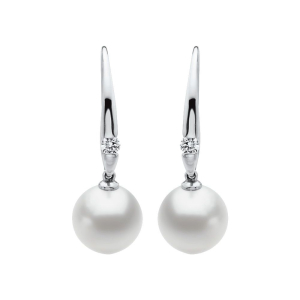 Pearl Hoop Diamond Earrings