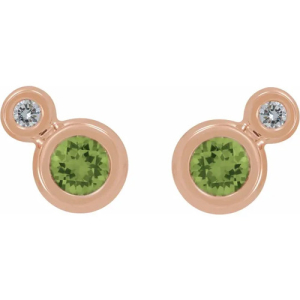 Gem Peridot Rose Gold Bezel Set  Diamond Earrings