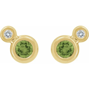 Gem Peridot Yellow Gold Bezel Set  Diamond Earrings