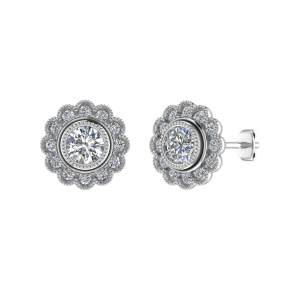 Jenaya Natural 4 Prong Halo Diamond Earrings