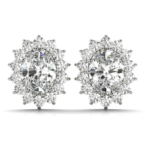 Sandrea Lab-Created Oval cut Prong Set Halo Diamond Earrings