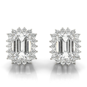 Ettie Natural Emerald cut Halo Diamond Earrings