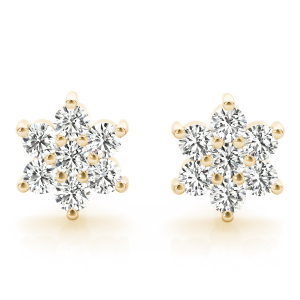 Basbas Natural Yellow Gold Diamond Cluster Earrings