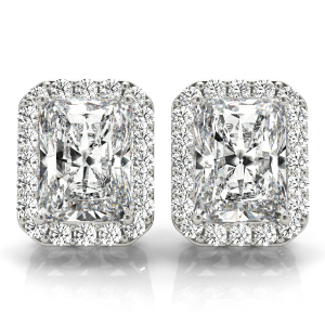 Edwena Natural Emerald cut Halo Diamond Earrings