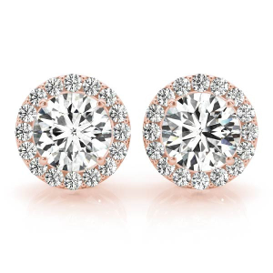 Rita Natural Rose Gold 3 prong Halo Diamond Earrings