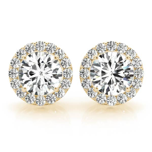 Rita Natural Yellow Gold 3 prong Halo Diamond Earrings