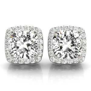 Eudora Natural Cushion cut Halo Diamond Earrings